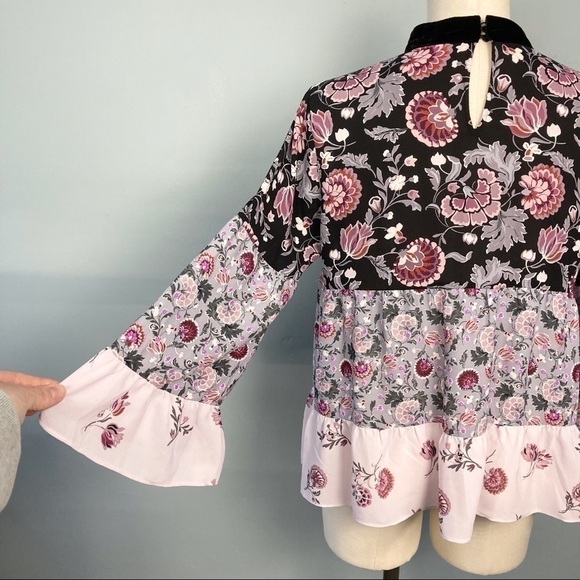 loft Tiered Mixed Floral Print Bell Sleeve Top - Picture 12 of 12